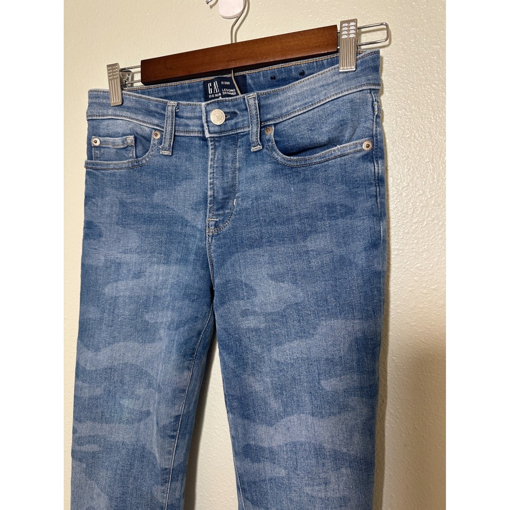 Gap Denim Legging Skimmer Jeans Blue Camo Frayed Hem Skinny Size 2 26R